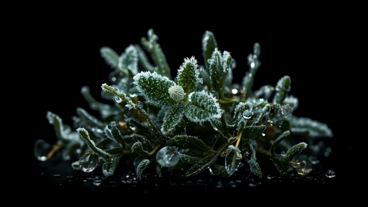 NIXEO COOL RUSH botanical macro — frosted mint and thyme