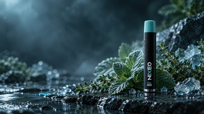 NIXEO Botanical Diffuser, COOL RUSH — product photograph among mint, thyme, and ice crystals